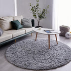 FJZFING Grey Round Rug Ultra-Soft Plush Modern 5x5 Circle Area Rug for Kid's Bedroom, Fluffy Shag Circular Rug for Nursery Room, Non-Slip Home Decor Cute Grey Carpet for Teen's Room
