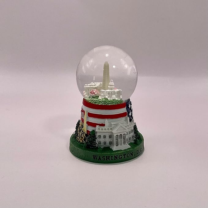 2.75" Washington DC 3-Landmark Snow Globe, Hand Painted Resin, with Glitter, White House, US Capitol, Washington Monument (Mini Flag Base Panorama Globe)
