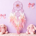Large Dream Catchers,Crystal Life Tree,Dream Catcher for Girls,Sun Catcher,Dream Catchers for Adults,Boho Bedroom Decor,Handmade Feather Wall Decor Hanging Ornament,Hippie Gifts (Pink)