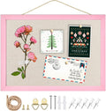Small Linen Bulletin Board,10.2"x14.2" Pink Wood Frame Bulletin Boards,Beige Linen, Pin Board for Home Kitchen Office Decorative(PK-2636)