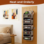 2 Packs 5-Tier Over the Door Storage Organizer with 10 Side Mesh Pockets, 48 lbs Load Capacity, 3 Hooks Design, Hanging Organizer with Clear Windows for Bathroom, Bedroom, Nursery, Kitchen-Brown