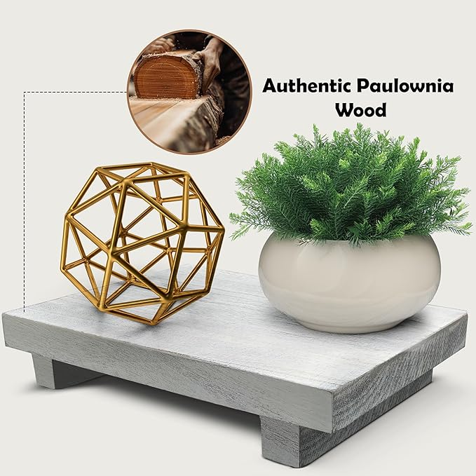 Rustic Wood Riser - Rectangular Soap Tray, Candle Holder, Plant Stand - White, 9 x 6 X 1.5 Inch