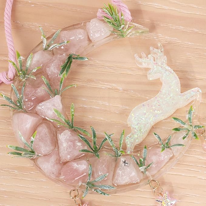 Fairy Pink Forest Deer Crystals Dream Catchers Christmas Gemstone Sun Catcher with Star&Flowers Ornament Handmade Dreamcatcher Wall Decor for Adults Boys Girls Bedroom Wedding Garden Bless Gift