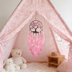 Dream Catcher Wall Hanging Decor for Bedroom Aesthetic, Handmade Traditional Wall Art with Feathers for Living Room, Nursery, Good Vibes Gift for Women,Girls,Home Decoration Wedding Party (Pink Tree)