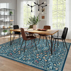 Moynesa Floral Washable 8x10 Rug, Large Area Rugs for Living Room, Soft 8 x 10 Boho Bedroom Rugs, Non Slip Botanical Ultra Thin Floor Carpet for Dining Room Nursery, Teal