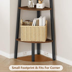 Hoctieon Corner Shelf, 3-Tier 40" Tall Corner Bookshelf, Rustic Ladder Shelf, Industrial Display Stand for Living Room, Kitchen, Home Office, Balcony, Small Space, Metal Frame, Rustic Brown