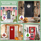 Interchangeable Welcome Sign for Front Door - Solid Wooden Welcome Wreaths with 16 Seasonal Holiday Icons Front Door Decor for Farmhouse Hanging, Valentine's, Easter Christmas Housewarming Gift Decor