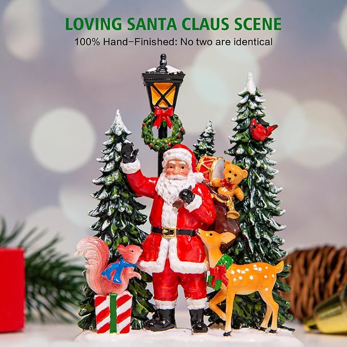 Christmas Snow Globes Lantern with Music, Santa Claus Scene Snow Globes with Water Swirling Glitter Effects, USB/Battery Powered with 6-Hour Timer, Christmas Decorations Gift