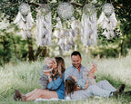 Dream Catchers Boho Wall Decor Moon and Sun Feather Handmade Traditional Dream Catcher Wall Hanging Decor for Kids Bedroom Adult Living Room Home Bohemian Decorations (Grey Set)