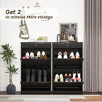 Shoe Cabinet with 2 Flip Drawers, Slim Freestanding Hidden Shoe Organizer with Drawer, Pet-Proof Shoe Storage Cabinet for Entryway Living Room Behind The Door, Black