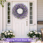 LZNPA 26 Inch Large Lavender Wreath for Front Door Greenery Summer Spring Wreaths for Front Door Wreaths for Front Door All Seasons for Wedding Farmhouse Wall Porch Window Decor(Purple Lavender)