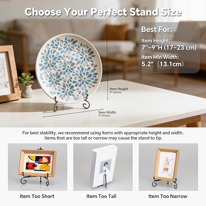 Artliving Plate Stands for Display, 7 Inch Black Iron Easel Plate Display Photo Holder Stand, Displays Picture Frames, Decorative Plates, Tablets and Art (4 pack)