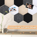 Mindsoft 16 Pcs Hexagon Cork Board for Walls with 50 Wooden Push Pins 6.7 x 5.9 in Felt DIY Tiles Notice with Nano Tape Hanging Bulletin Board for Home Photo Office Memo Note(Classic Colors)