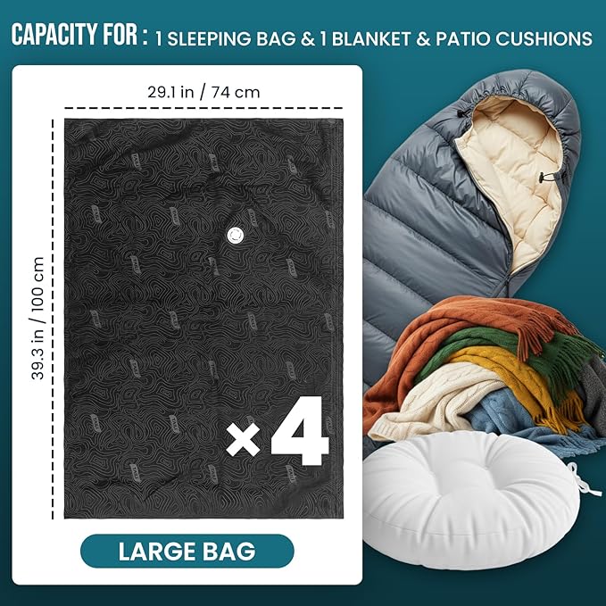 TAILI 4 Pack Outdoor Vacuum Storage Bags, Travel Compression (39x29 inch), Tear-Proof Vacuum Seal Bags for Camping, Cushion, Clothing, Waterproof, Wearproof, Punctureproof