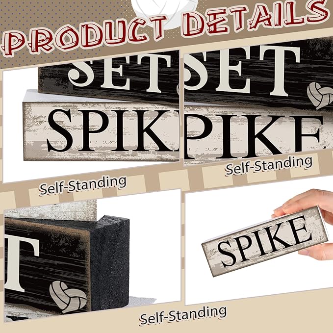 Yuntau 4 Pcs Volleyball Centerpieces for Table Volleyballs Tiered Tray Decorations Wooden Bump Set Spike Farmhouse Decorative Faux Book Stack Block Sign for Room Shelf Coffee Table Fireplace Mantel