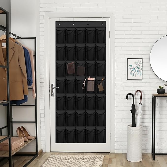 WVM Over the Door Shoe Organizer with 35 Breathable Mesh Pockets, Hanging Shoe Organizer for Door with 4 Metal Hooks, Large Capacity Closet Storage for Shoes, Accessories