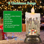 Eldnacele Christmas Music Snow Globe Lantern with 6H Timer Battery Operated & USB Powered Lighted Snowman Family Singing Snow Globe Candle Lamp Spinning Water Glitters Xmas Holiday Decor