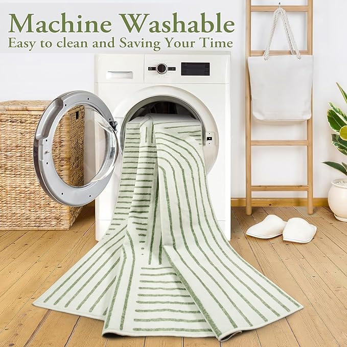 Lahome Rainbow 4x6 Area Rugs for Bedroom, Soft Washable Rugs for Entryway Ultra-Thin Modern Green Rug, Non-Slip Throw Rug Carpet for Kitchen Office Living Room(4'x6',Green)