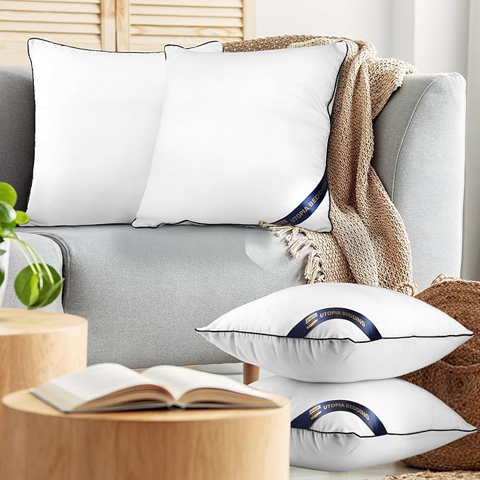 Utopia Bedding Throw Pillow Inserts (Pack of 4, White), 22 x 22 Inches Decorative Indoor Pillows for Sofa, Bed, Couch, Cushion Sham Stuffer