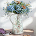 Enra Pitcher vase with Handle,12.2 in Ceramic Vintage Chinoiserie Floral Vase,Green and Beige Decorative Flower vase,Large Rustic Vases for Home Decors, Living Room, Bookshelf, Office