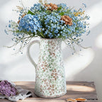 Enra Pitcher vase with Handle,12.2 in Ceramic Vintage Chinoiserie Floral Vase,Green and Beige Decorative Flower vase,Large Rustic Vases for Home Decors, Living Room, Bookshelf, Office