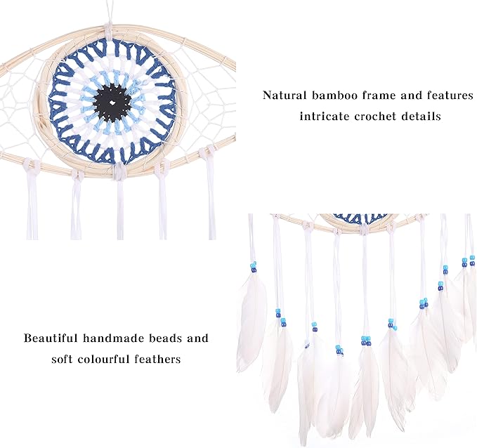 Holmgren Dream Catchers - Evil Eye Dream Catcher for Bedroom, Hand-Woven White Macrame Dreamcatcher, Wall Hanging Home Decor, Protection Good Luck, Blessing Festival Gift(White)