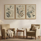 Framed Neutral Botanical Wall Art for Living Room, 3 Piece Floral Canvas Artwork for Modern Farmhouse Walls, Rustic Green Flower Painting Prints for Bedroom Office Kitchen Wall Decor, 20x30 Inch