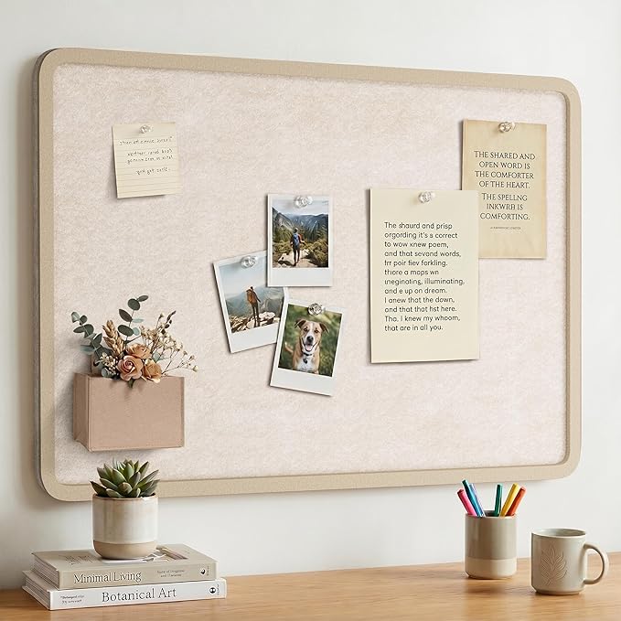 Bulletin Board, 36 x 24 inches Decorative Felt Board Foldable Photo Board Pin Boards, Cork Board Alternative for Walls, Office, Home, Classroom with Pushpins ＆ Small Storage Bag, Beige