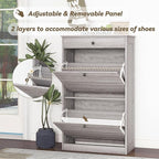 Shoe Storage Cabinet with 2 Flip Drawers, Narrow Freestanding Hidden Shoe Rack Cabinet, Pet-Proof Shoe Organizer for Closet, Entryway, Hallway, Wash Grey
