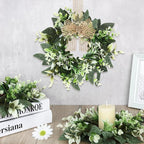 4 PCS Small Eucalyptus Leaves Cabinet Wreath Artificial Mini Spring Summer Greenery Kitchen Wreaths Vintage Swags Wreath with Retro Burlap Ribbon for Farmhouse Rustic Home Door Wedding Wall Decor