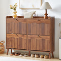 BERRYMERRY 47.2” Shoe Storage Cabinet for Entryway with 4 Flip Drawers, Narrow Shoe Organizer with Wave&Fluted Panel, Freestanding Wood Hidden Shoe Cabinet for Hallway