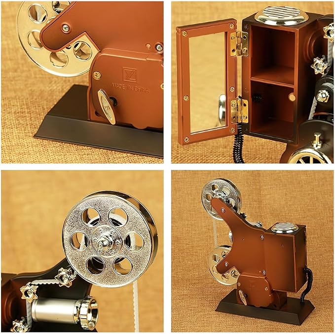 POPGIFTS Movie Projector Music Box, Mini Antique Vintage Music Box Plays Tune for Elise Movie Theater Hollywood Theme for Cinema Time Party Home Decor