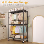Heavy Duty Rolling Clothes Rack,Load 730LBS Clothing Racks for Hanging Clothes,Free Standing Closet Organizers and Storage Garment Racks with Wheels,2 Rods,Side Hooks,80"H x 45"W x 16"D