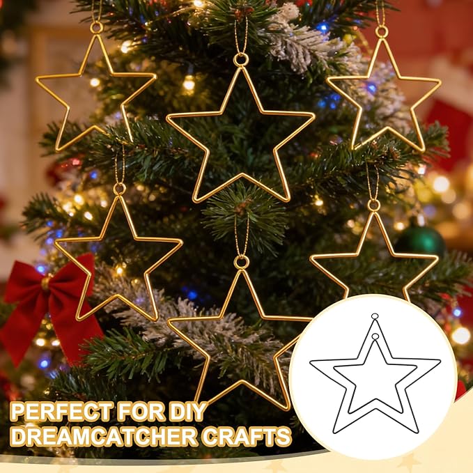 MECCANIXITY 4 Pcs Star Dream Catcher Rings, 8" Dream Catcher Metal Hoops Macrame Wreath Rings Pentagram Floral Hoops for DIY Craft Making Home Wedding Wall Hanging Decoration, Black