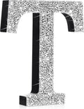 Qunclay 5.7" Silver Crystal Diamond Bling Letters Crushed Diamond Decoration Wooden Glitter Letter with Screw and Hooks Rhinestone Gift for Wedding Y2k Mcbling Bedroom Wall Decor (Letter T)