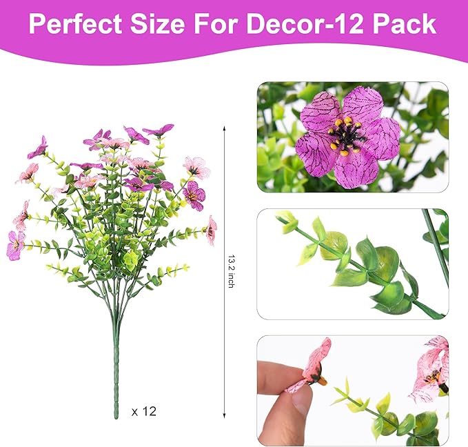 Artificial Fake Flowers Plants for Outdoor Spring Summer Decor, 12 Bundles Faux Silk Flowers for Outdoor Outside Planter Colorful Daisy UV Resistant Look Real for Front Door Porch Patio Yard
