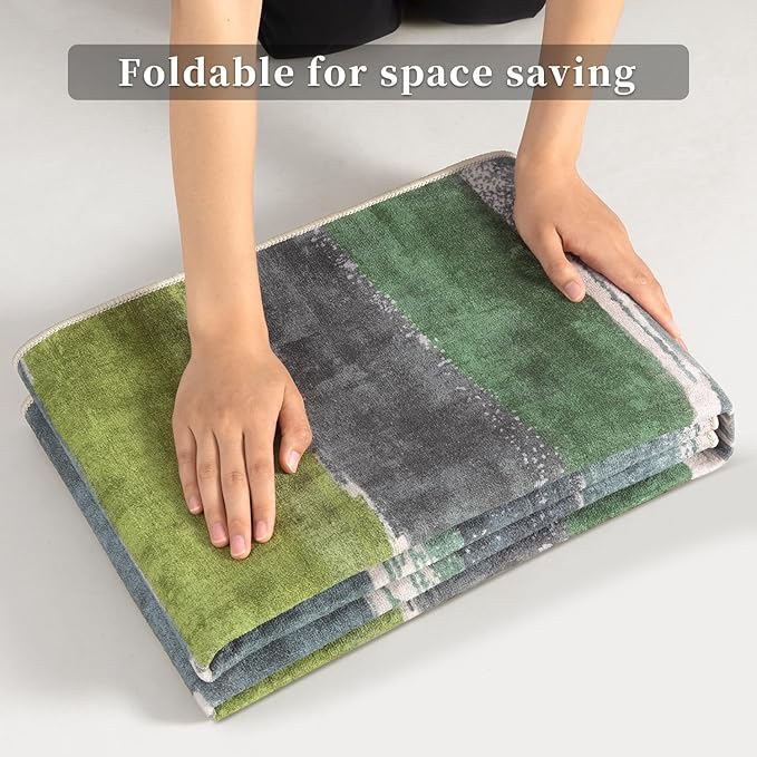 Ciicool Modern Abstract Rug for Living Room, 5'x7' Machine Washable Area Rug Non-Slip Rug, Low-Pile Contemporary Indoor Dining Floor Carpet for Bedroom Office Under Table Home Decor Green