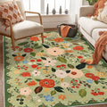 U'Artlines 5x7ft Vintage Floral Area Rug Machine Washable Ultra Soft Low Pile Non Slip Non Shedding Accent Floor Carpet for Living Room, Bedroom, Dining Room, Office (Green)