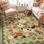 U'Artlines 5x7ft Vintage Floral Area Rug Machine Washable Ultra Soft Low Pile Non Slip Non Shedding Accent Floor Carpet for Living Room, Bedroom, Dining Room, Office (Green)
