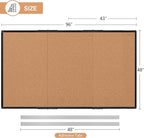 Extra Large Cork Bulletin Board 96" X 48", Foldable Notice Pin Board for Wall, Black Aluminum Framed 8'x4' Corkboard, Wall Mounted Noticeboard with 36 Push Pins for School, Home & Office