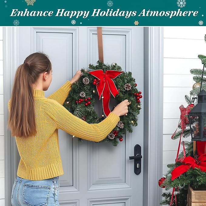 HOOSUN 4th of July Decorations Wreath Hangers for Front Door,14 Inches Metal Wreath Hook Holder for Spring Decor,20 Lbs Over The Door Wreath Hanger for Spring Patriotic Wreath Front Porch Decor