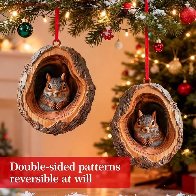 Forest Animal Christmas Ornaments, Valentines Day Gifts for Him Her, Funny Forest Animal Ornaments for Christmas Tree, 3D Resin Squirrel Ornaments Hanging for Animal Lovers & Easter Basket Stuffers