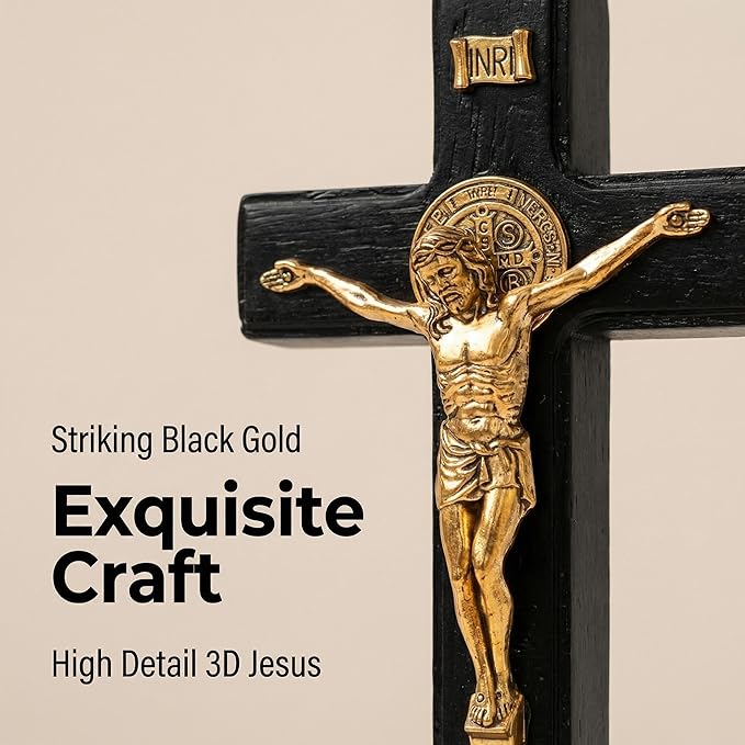 PHYUKEY Wooden Wall Cross with Jesus Christ Small 5.5in Standing Crucifix with Detachable Stand for Wall Hanging or Tabletop Display, Christian Gift & Catholic Home Decor