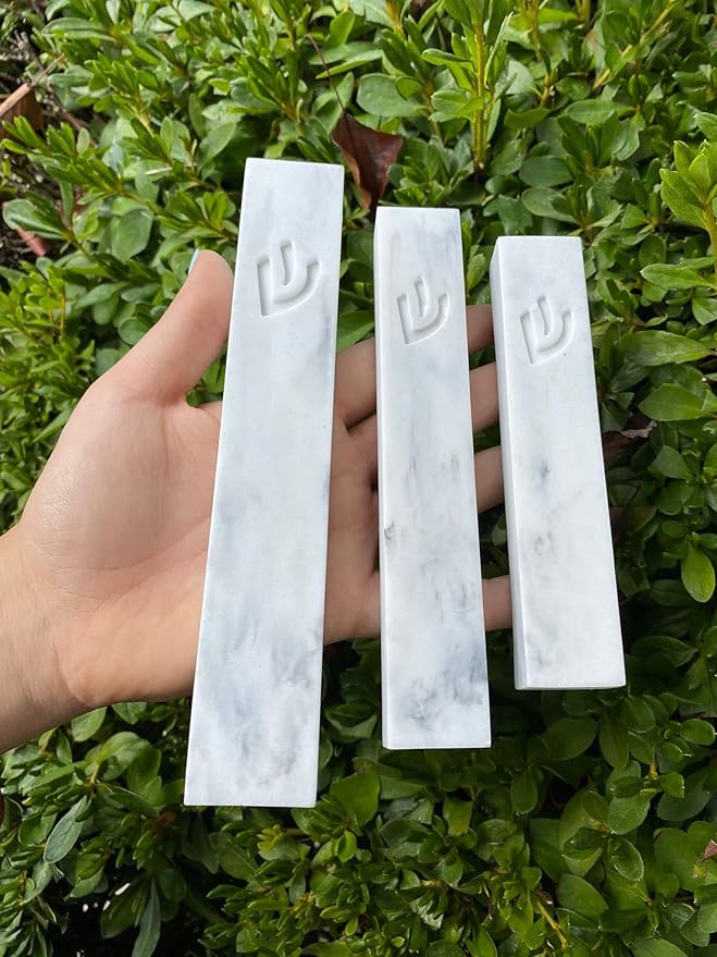 A&S Mezuzot Modern Concrete Mezuzah Case with Scroll, Easy Peel and Stick Mezuza (Marble, 7 Inches)