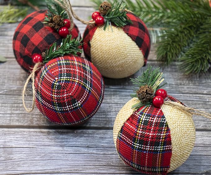 Burlap Christmas Hanging Ornaments, Farmhouse Rustic Christma Decorations, Natural Jute Ball Ornaments for Xmas Holiday Party Home Decor 12Pcs