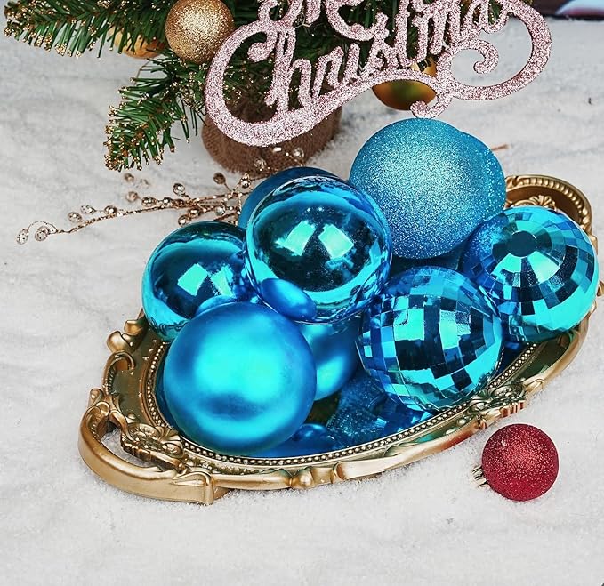 Emopeak 12Pcs Christmas Balls Ornaments for Xmas Christmas Tree - 4 Style Shatterproof Christmas Tree Decorations Hanging Ball for Holiday Wedding Party Decoration (Lake Blue, 3.2"/8CM)