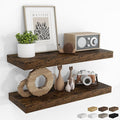 RICHFOCUS 28Inch Floating Shelves for Wall 2 Pack Shelves for Bedroom|Kitchen|Bathroom|Laundry Room Rustic Wood Wall Mounted Shelf with Invisible Brackets for Books|Storage|Decor, Rustic Brown