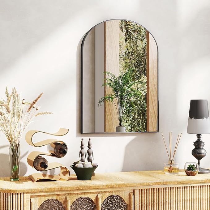 DUMOS Black Metal Arch Vanity Rounded Rectangle Bathroom Mirrors for Over Sink Wall, 27x38 Inch Large Matte Mirror, Modern Decorative for Restroom, Farmhouse