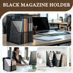 Sliner 2 Pack Metal Magazine Holder Black Mesh Steel Document Rack 1 Section File Organizer Extra Wide Magazine Folder Storage Desk Tidy for Office Home, 12.6”x 9.8”x 3”