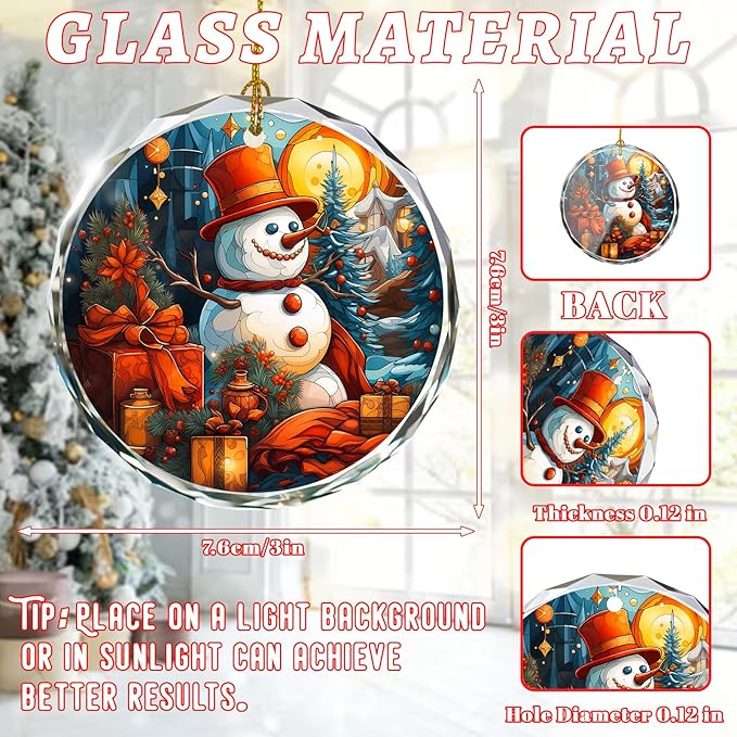 Stained Glass Snowman Ornament - Christmas Tree Decoration, Gift for Holidays
